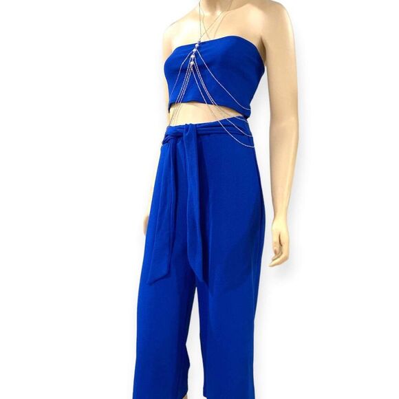 Blue Crop Top and Wide Leg Crop Pants Outfit Set - NEW - Picture 2 of 4